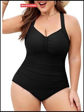 Plus Size One Piece Swimsuit Tummy Control Push Up Adjustable Halter Swimwear